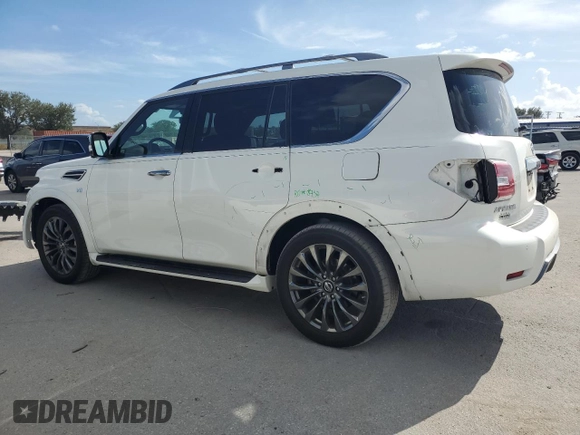 2020 Nissan Armada Platinum with VIN JN8AY2NF5L9360651, listed as a Copart auction lot 80011224 with 28,093 mi miles and Salvage Title. Bid and sale history available at carsss.com. Image 2.