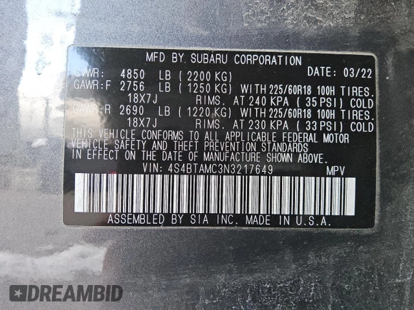 2022 Subaru Outback Limited with VIN 4S4BTAMC3N3217649, listed as a Copart auction lot 43477615 with 39,121 mi miles and Clean Title. Bid and sale history available at DreamBid. Image 13.