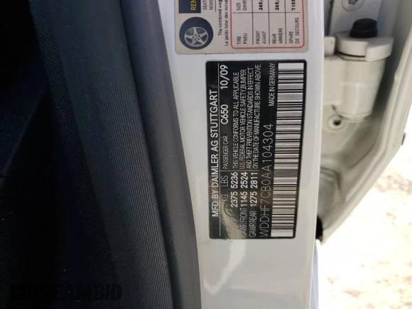2010 Mercedes-Benz E 550 Luxury with VIN WDDHF7CB0AA104304, listed as a Copart auction lot 46538105 with 147,188 mi miles and Salvage Title. Bid and sale history available at DreamBid. Image 14.