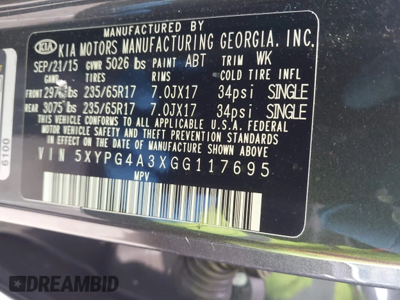 2016 Kia Sorento LX with VIN 5XYPG4A3XGG117695, listed as a IAAI auction lot 42158518 with 86,318 mi miles. Bid and sale history available at carsss.com. Image 9.