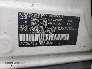2019 Toyota RAV4 LE with VIN 2T3F1RFVXKC003695, listed as a Copart auction lot 52426575 with 59,163 mi miles and Salvage Title. Bid and sale history available at DreamBid. Image 13.