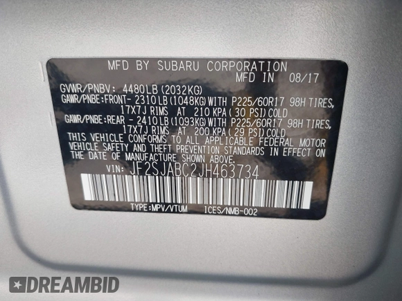 2018 Subaru Forester z VIN JF2SJABC2JH463734, wystawiony jako IAAI lot #42222872 z przebiegiem 64 667 mil mil oraz . Historia ofert i sprzedaży dostępna na DreamBid. Obrazek 9.