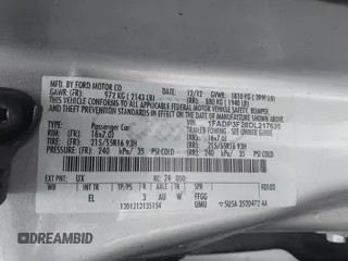 2013 Ford Focus SE with VIN 1FADP3F28DL217636, listed as a IAAI auction lot 42465123 with 187,088 mi miles and . Bid and sale history available at DreamBid. Image 9.