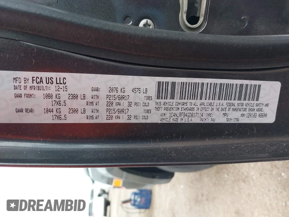 2016 Jeep Patriot High Altitude Edition with VIN 1C4NJRFB4GD617114, listed as a IAAI auction lot 42036037 with 106,205 mi miles. Bid and sale history available at carsss.com. Image 9.