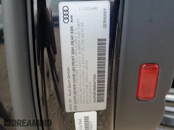 2021 Audi RS 7 z VIN WUAPCBF28MN901560, wystawiony jako Copart lot #84767714 z przebiegiem Nie podano mil oraz Szkoda całkowita • Salvage title. Historia ofert i sprzedaży dostępna na DreamBid. Obrazek 14.