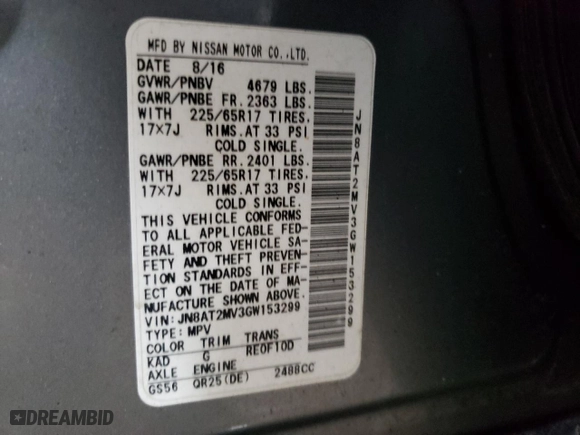2016 Nissan Rogue S with VIN JN8AT2MV3GW153299, listed as a Copart auction lot 49151115 with 126,143 mi miles and Clean Title. Bid and sale history available at carsss.com. Image 13.