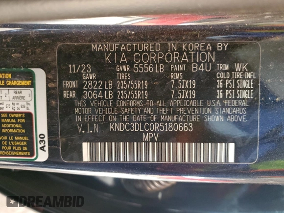 2024 Kia EV6 Wind with VIN KNDC3DLC0R5180663, listed as a Copart auction lot 78873974 with 15,247 mi miles and Salvage Title. Bid and sale history available at carsss.com. Image 12.
