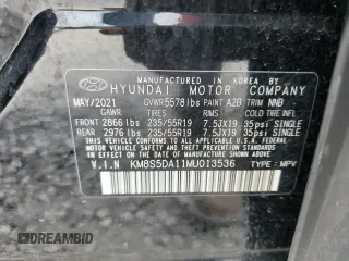 2021 Hyundai Santa Fe Hybrid Limited with VIN KM8S5DA11MU013536, listed as a Copart auction lot 47082334 with 48,746 mi miles and Clean Title. Bid and sale history available at carsss.com. Image 13.