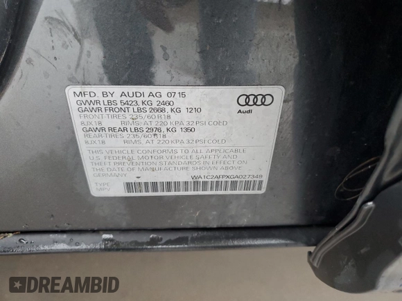 2016 Audi Q5 Premium with VIN WA1C2AFPXGA027349, listed as a Copart auction lot 50563905 with 99,142 mi miles and Salvage Title. Bid and sale history available at carsss.com. Image 13.