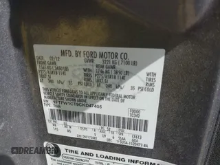 2012 Ford F-150 XL with VIN 1FTFW1CT9CKD47405, listed as a IAAI auction lot 41872200 with 180,266 mi miles. Bid and sale history available at carsss.com. Image 9.