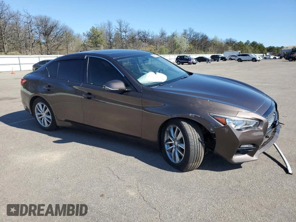 2015 Infiniti Q50 with VIN JN1BV7AR9FM405679, listed as a Copart auction lot 55884795 with 104,419 mi miles and Salvage title. Bid and sale history available at DreamBid. Image 4.