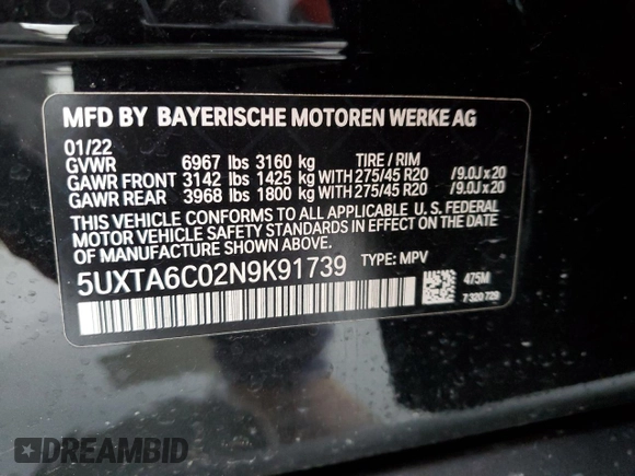 2022 BMW X5 xDrive45e with VIN 5UXTA6C02N9K91739, listed as a Copart auction lot 70568792 with 0 mi miles. Bid and sale history available at carsss.com. Image 13.