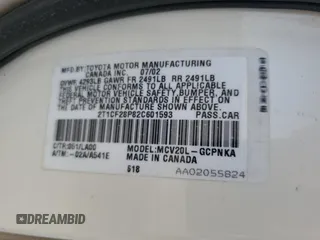 2002 Toyota Solara SE with VIN 2T1CF28P82C601593, listed as a Copart auction lot 60487005 with 137,624 mi miles and Salvage title. Bid and sale history available at DreamBid. Image 12.