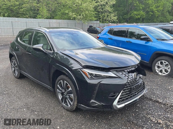 2025 Lexus UX 300h with VIN JTHUCJDH8S2003698, listed as a Copart auction lot 56182345 with 1,111 mi miles and Salvage title. Bid and sale history available at DreamBid. Image 1.