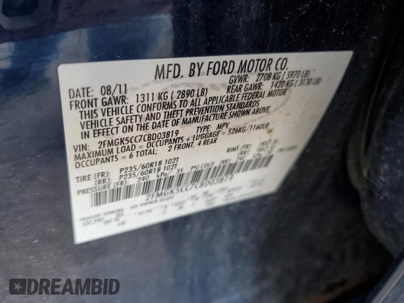 2012 Ford Flex SEL z VIN 2FMGK5CC7CBD03819, wystawiony jako Copart lot #48534535 z przebiegiem Nie podano mil oraz Szkoda całkowita • Salvage title. Historia ofert i sprzedaży dostępna na DreamBid. Obrazek 13.