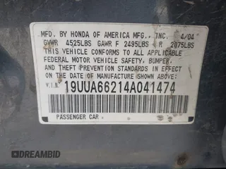 2004 Acura TL with VIN 19UUA66214A041474, listed as a IAAI auction lot 42024494 with 198,341 mi miles. Bid and sale history available at carsss.com. Image 9.