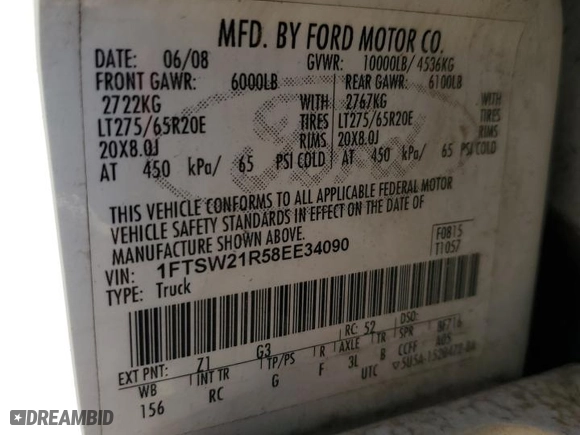 2008 Ford Super Duty F-250 SRW XL with VIN 1FTSW21R58EE34090, listed as a Copart auction lot 49146425 with 264,977 mi miles and Salvage Title. Bid and sale history available at carsss.com. Image 14.