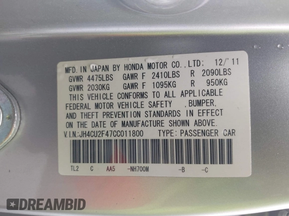 2012 Acura TSX z VIN JH4CU2F47CC011800, wystawiony jako IAAI lot #42587963 z przebiegiem 224 240 mil mil oraz . Historia ofert i sprzedaży dostępna na DreamBid. Obrazek 9.