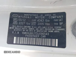 2013 Hyundai Genesis Coupe Grand Touring with VIN KMHHU6KJ7DU096543, listed as a IAAI auction lot 33714958 with 129,768 mi miles and . Bid and sale history available at DreamBid. Image 9.