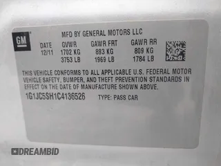 2012 Chevrolet Sonic LT with VIN 1G1JC5SH1C4136526, listed as a IAAI auction lot 41880812 with 169,587 mi miles and . Bid and sale history available at DreamBid. Image 9.