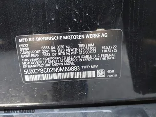 2022 BMW X6 M50i with VIN 5UXCY8C02N9M69883, listed as a IAAI auction lot 41938291 with 37,902 mi miles. Bid and sale history available at carsss.com. Image 9.
