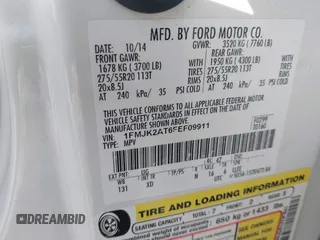2015 Ford Expedition Max Limited with VIN 1FMJK2AT6FEF09911, listed as a IAAI auction lot 42009348 with 144,172 mi miles and . Bid and sale history available at DreamBid. Image 9.