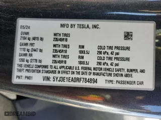 2024 Tesla Model 3 with VIN 5YJ3E1EA0RF784894, listed as a Copart auction lot 49793075 with 10,329 mi miles and Salvage Title. Bid and sale history available at carsss.com. Image 13.