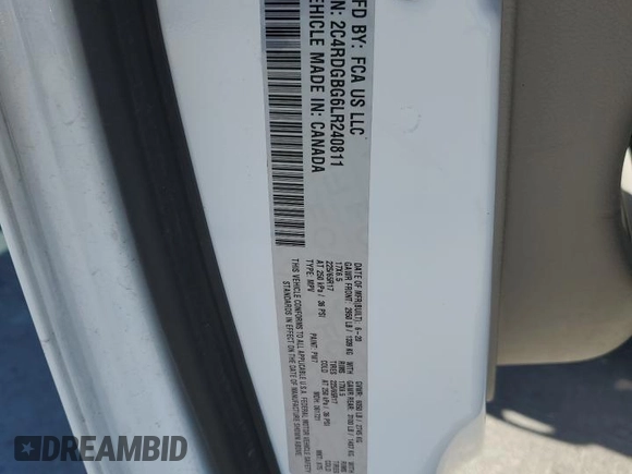 2020 Dodge Grand Caravan SE with VIN 2C4RDGBG6LR240811, listed as a Copart auction lot 47280945 with 100,986 mi miles and Salvage Title. Bid and sale history available at DreamBid. Image 15.