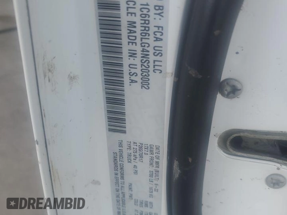 2022 Ram 1500 SLT z VIN 1C6RR6LG4NS203002, wystawiony jako Copart lot #47701425 z przebiegiem 60 478 mil mil oraz Czysty tytuł • Clean title. Historia ofert i sprzedaży dostępna na DreamBid. Obrazek 13.