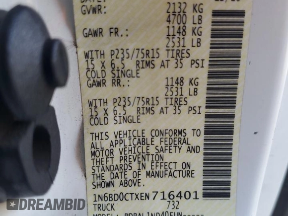 2014 Nissan Frontier S with VIN 1N6BD0CTXEN716401, listed as a Copart auction lot 50532525 with 135,314 mi miles and Salvage title. Bid and sale history available at DreamBid. Image 12.