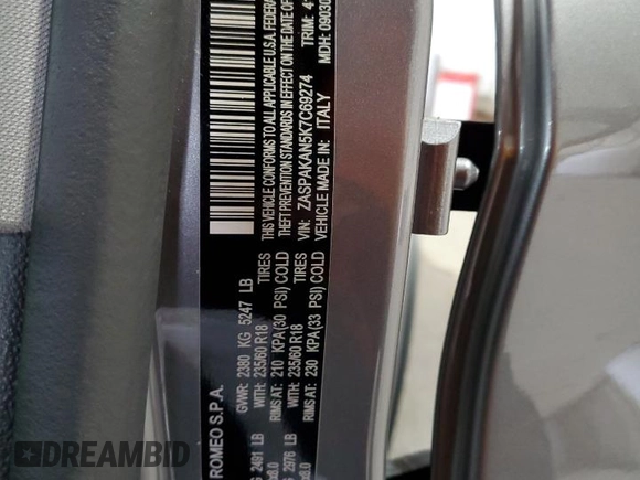 2019 Alfa Romeo Stelvio z VIN ZASPAKAN5K7C69274, wystawiony jako Copart lot #52321395 z przebiegiem 30 323 mil mil oraz Szkoda całkowita • Salvage title. Historia ofert i sprzedaży dostępna na DreamBid. Obrazek 13.