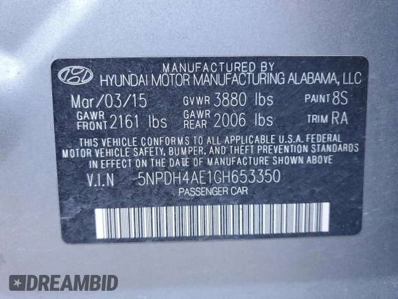 2016 Hyundai Elantra SE with VIN 5NPDH4AE1GH653350, listed as a Copart auction lot 53257675 with 317,198 mi miles and Non repairable. Bid and sale history available at DreamBid. Image 12.