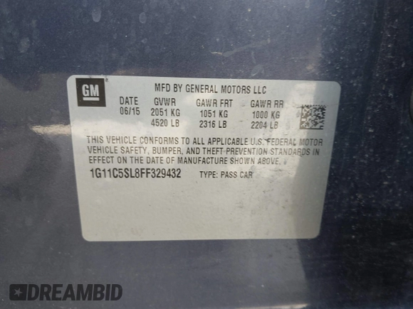 2015 Chevrolet Malibu LT with VIN 1G11C5SL8FF329432, listed as a IAAI auction lot 42148187 with 86,323 mi miles and . Bid and sale history available at DreamBid. Image 9.