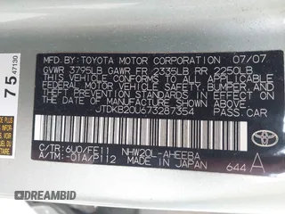 2007 Toyota Prius z VIN JTDKB20U673287354, wystawiony jako IAAI lot #42510185 z przebiegiem 253 448 mil mil oraz . Historia ofert i sprzedaży dostępna na DreamBid. Obrazek 9.