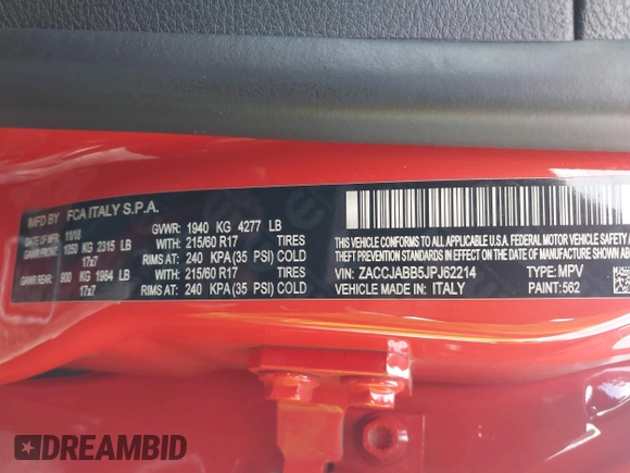 2018 Jeep Renegade Latitude z VIN ZACCJABB5JPJ62214, wystawiony jako IAAI lot #42187121 z przebiegiem 205 309 mil mil oraz . Historia ofert i sprzedaży dostępna na DreamBid. Obrazek 9.