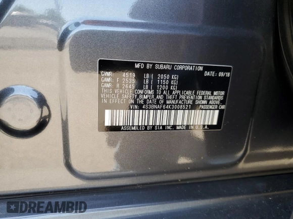 2019 Subaru Legacy Premium с VIN 4S3BNAF64K3008521, выставлен на аукционе Copart как лот 61824215 с пробегом 89 412 миль миль и Списание • Salvage title. История ставок и продаж доступна на DreamBid. Изображение 13.