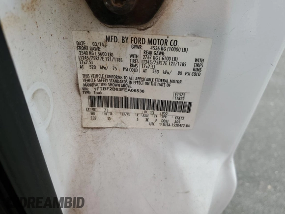2015 Ford F-250 XLT with VIN 1FTBF2B63FEA06536, listed as a Copart auction lot 64244855 with 135,392 mi miles and Clean title. Bid and sale history available at DreamBid. Image 12.