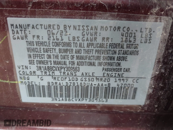 2023 Nissan Sentra SV with VIN 3N1AB8CVXPY309563, listed as a IAAI auction lot 42181402 with 42,982 mi miles. Bid and sale history available at carsss.com. Image 9.