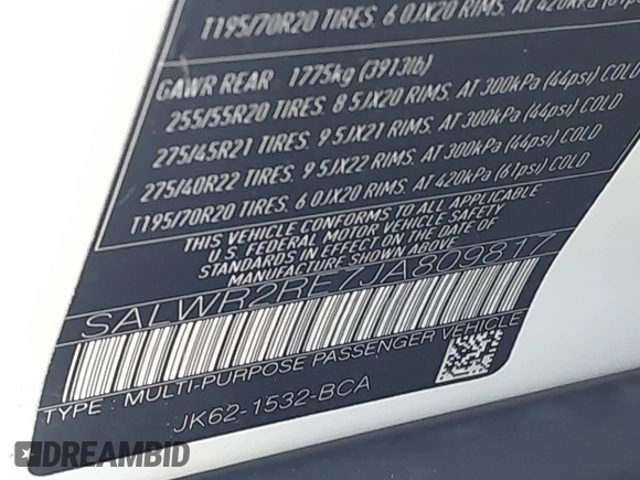 2018 Land Rover Range Rover Sport с VIN SALWR2RE7JA809817, выставлен на аукционе IAAI как лот 42308693 с пробегом 49 933 миль миль и . История ставок и продаж доступна на DreamBid. Изображение 9.