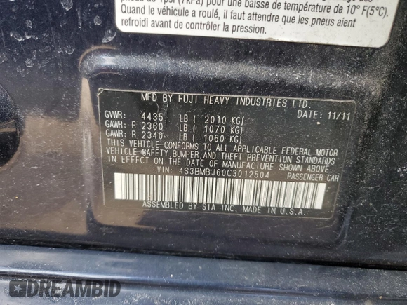 2012 Subaru Legacy Limited z VIN 4S3BMBJ60C3012504, wystawiony jako Copart lot #42526995 z przebiegiem 161 638 mil mil oraz Szkoda całkowita • Salvage title. Historia ofert i sprzedaży dostępna na DreamBid. Obrazek 13.