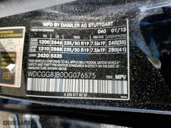 2013 Mercedes-Benz GLK-Class GLK 350 with VIN WDCGG8JB0DG076575, listed as a Copart auction lot 55482464 with 0 mi miles and Salvage Title. Bid and sale history available at carsss.com. Image 14.