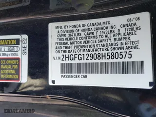 2008 Honda Civic Cpe EX-L with VIN 2HGFG12908H580575, listed as a IAAI auction lot 41579794 with 198,065 mi miles. Bid and sale history available at carsss.com. Image 9.