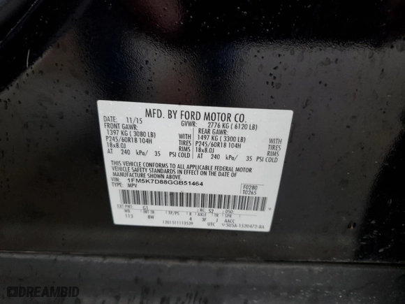 2016 Ford Explorer XLT with VIN 1FM5K7D88GGB51464, listed as a Copart auction lot 51342845 with 185,373 mi miles and Salvage Title. Bid and sale history available at carsss.com. Image 13.