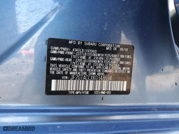 2019 Subaru Crosstrek Premium with VIN JF2GTACCXKG348594, listed as a Copart auction lot 50457225 with 29,588 mi miles and Salvage Title. Bid and sale history available at carsss.com. Image 15.