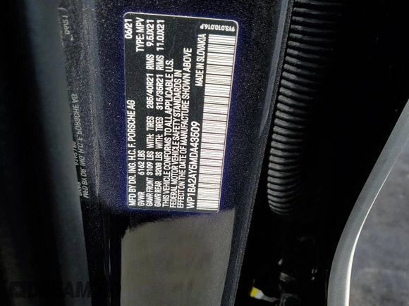 2021 Porsche Cayenne with VIN WP1BA2AY5MDA43509, listed as a Copart auction lot 76354494 with 37,077 mi miles and Salvage title. Bid and sale history available at DreamBid. Image 13.