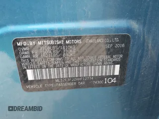 2017 Mitsubishi Mirage ES with VIN ML32F3FJ2HHF12774, listed as a IAAI auction lot 42676949 with 175,822 mi miles and . Bid and sale history available at DreamBid. Image 9.