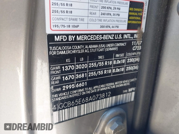 2008 Mercedes-Benz R 3.5L с VIN 4JGCB65E68A073812, выставлен на аукционе IAAI как лот 41696818 с пробегом 88 485 миль миль и . История ставок и продаж доступна на DreamBid. Изображение 9.