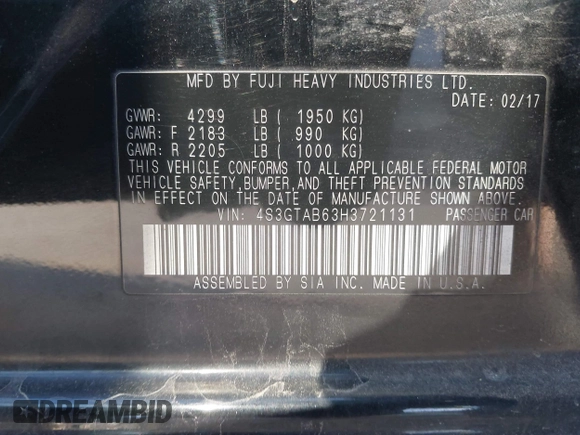 2017 Subaru Impreza Premium with VIN 4S3GTAB63H3721131, listed as a IAAI auction lot 42343352 with 116,939 mi miles and . Bid and sale history available at DreamBid. Image 9.