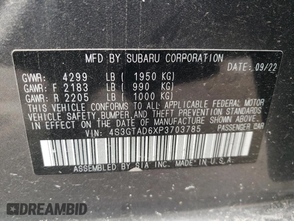 2023 Subaru Impreza Premium z VIN 4S3GTAD6XP3703785, wystawiony jako Copart lot #79482384 z przebiegiem 8 662 mil mil oraz Szkoda całkowita • Salvage title. Historia ofert i sprzedaży dostępna na DreamBid. Obrazek 14.