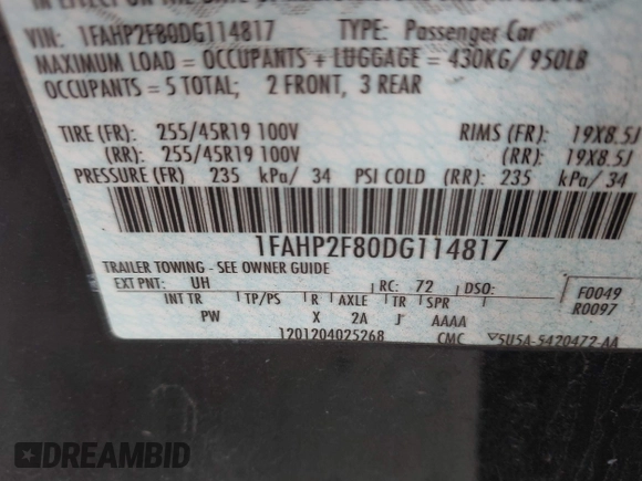 2013 Ford Taurus Limited with VIN 1FAHP2F80DG114817, listed as a IAAI auction lot 41865803 with 207,132 mi miles. Bid and sale history available at carsss.com. Image 9.
